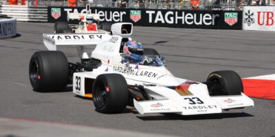 Grand Prix de Monaco Historique Cena Laudy, monoposty 1973-1976: Stuart Hall a jeho McLaren M23 i v dešti bez chyby